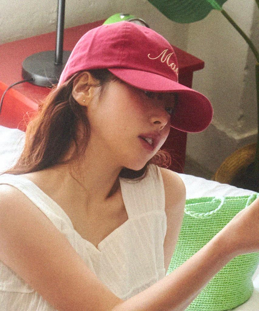 Maugeu Daily Lettering Washed Ball Cap Red