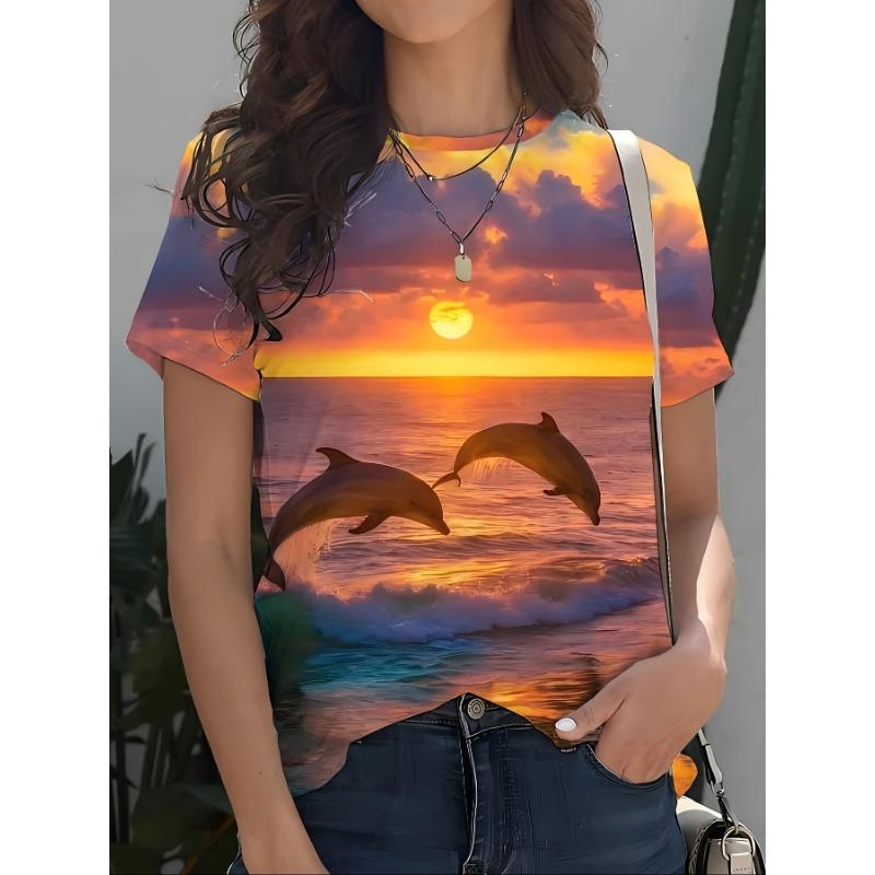 Summer Round Neck 3D Various Animal Print Top Fashionable Casual Short Sleeved Women's T-shirts