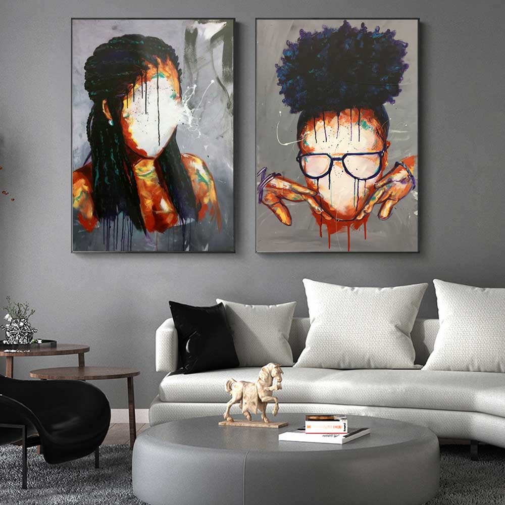 Graffiti-Kunst, abstrakte Figur, Leinwandmalerei, Kronengöttin, Wandkunst, Poster, einzigartige Frisur, sexy Mädchen, Heimdekoration, Wandbild, kein Rahmen