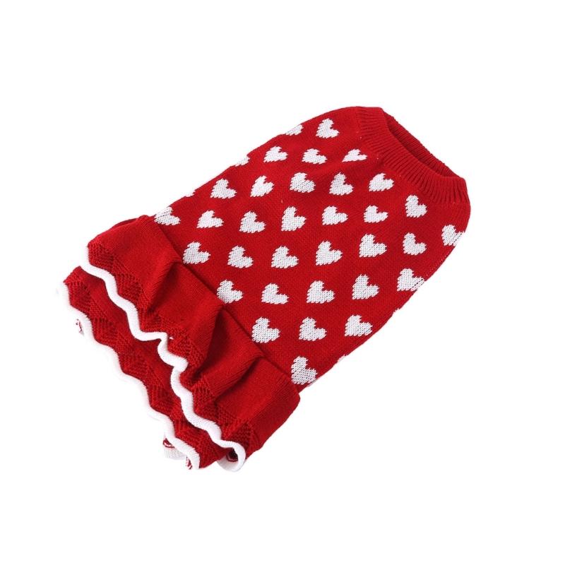 Valentines Day Pet Sweater Dress for Small Dogs All Size Cats Heart Pattern Designs Knitdress Turtleneck Knitwear