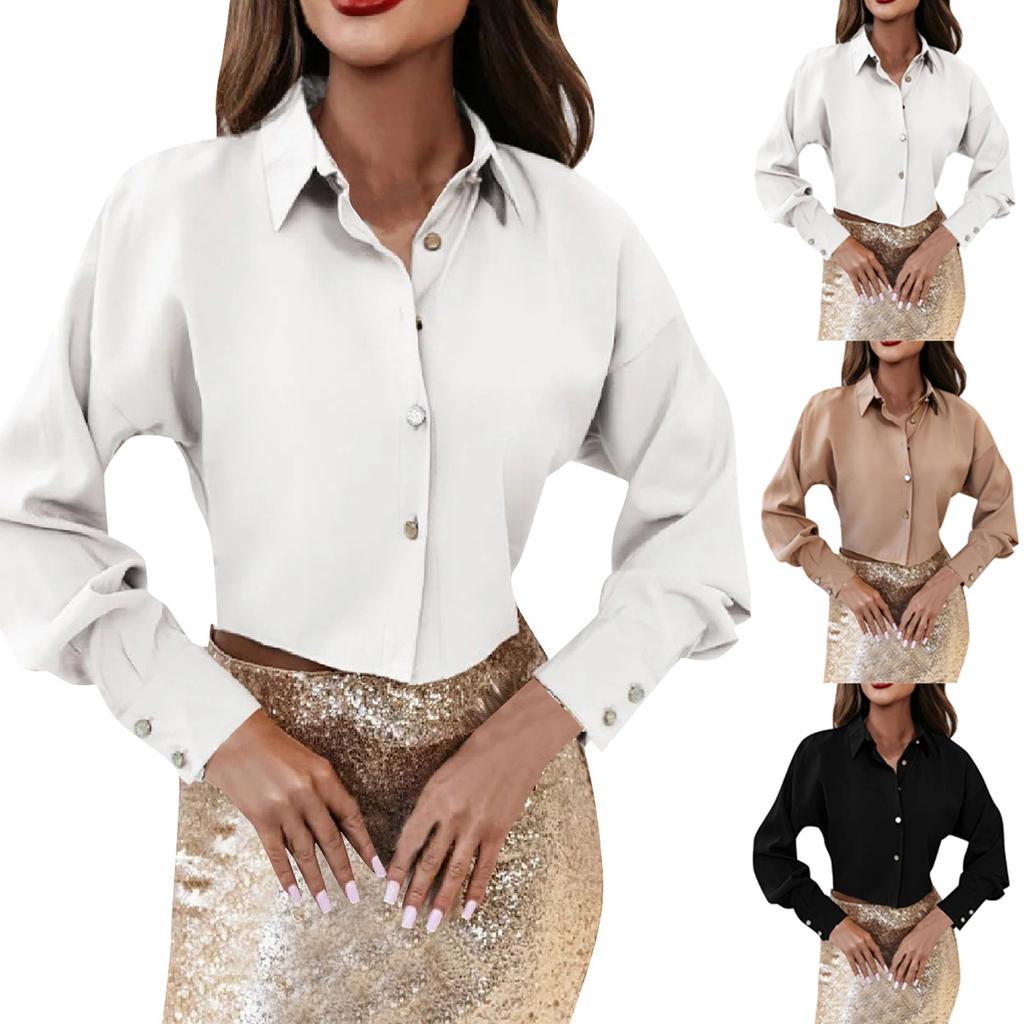 Womens Button Down Shirts Long Sleeve Casual Collared Shirt Loose Blouses Color Tops