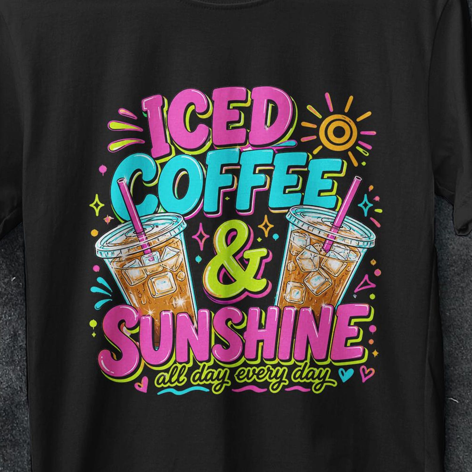 Iced Coffee and Sunshine Shirt, funny gifts, Iced Coffee Shirt, Coffee Lover Gift, Summer Vibes Shirt, Coffee T Shirt, vintage t shirt, gift S