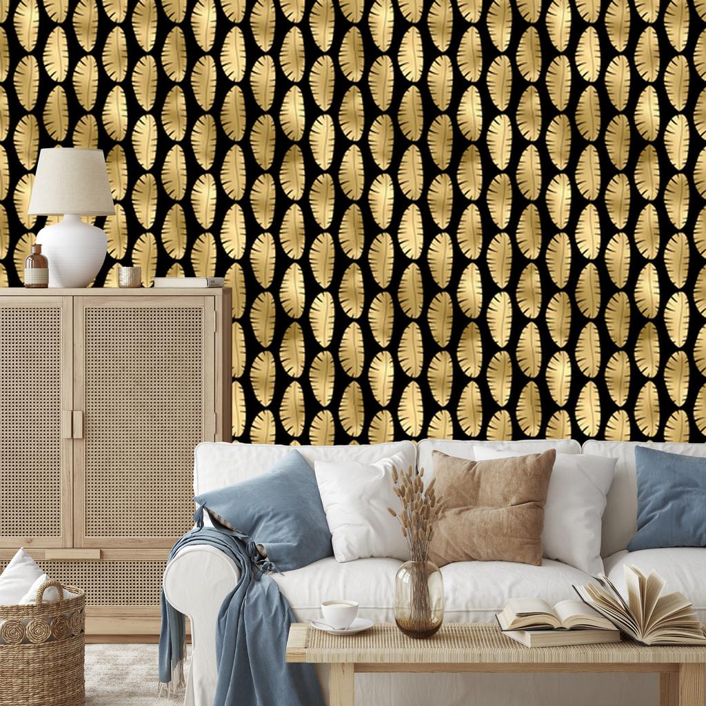 Black and Gold Tropical Gold and Black Pattern Wallpaper 50x1000