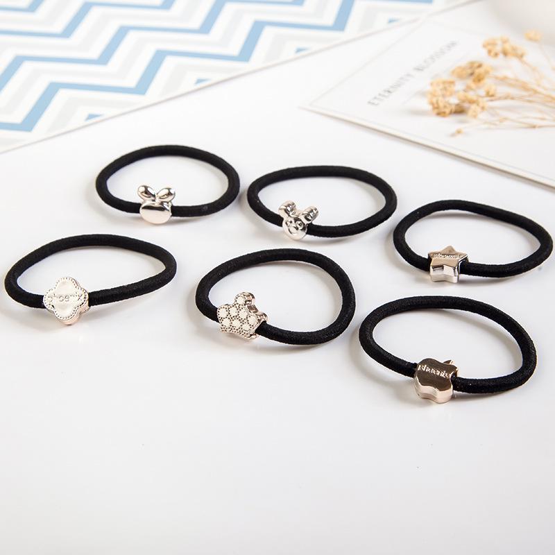 Schwarzes Leder-Haargummi mit Gummiband, Koreanisches Cartoon-Schleifendesign für Frauen