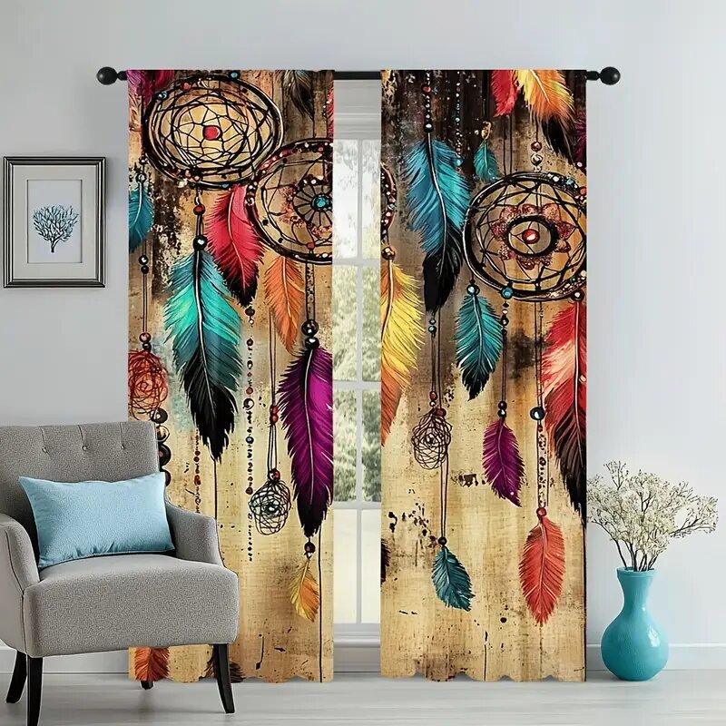 Dreamy Feather Printed Curtains Suitable Bedrooms Living Rooms Home Decoration Family Christmas Curtain Made Of Polyester Washable Great Room Ready