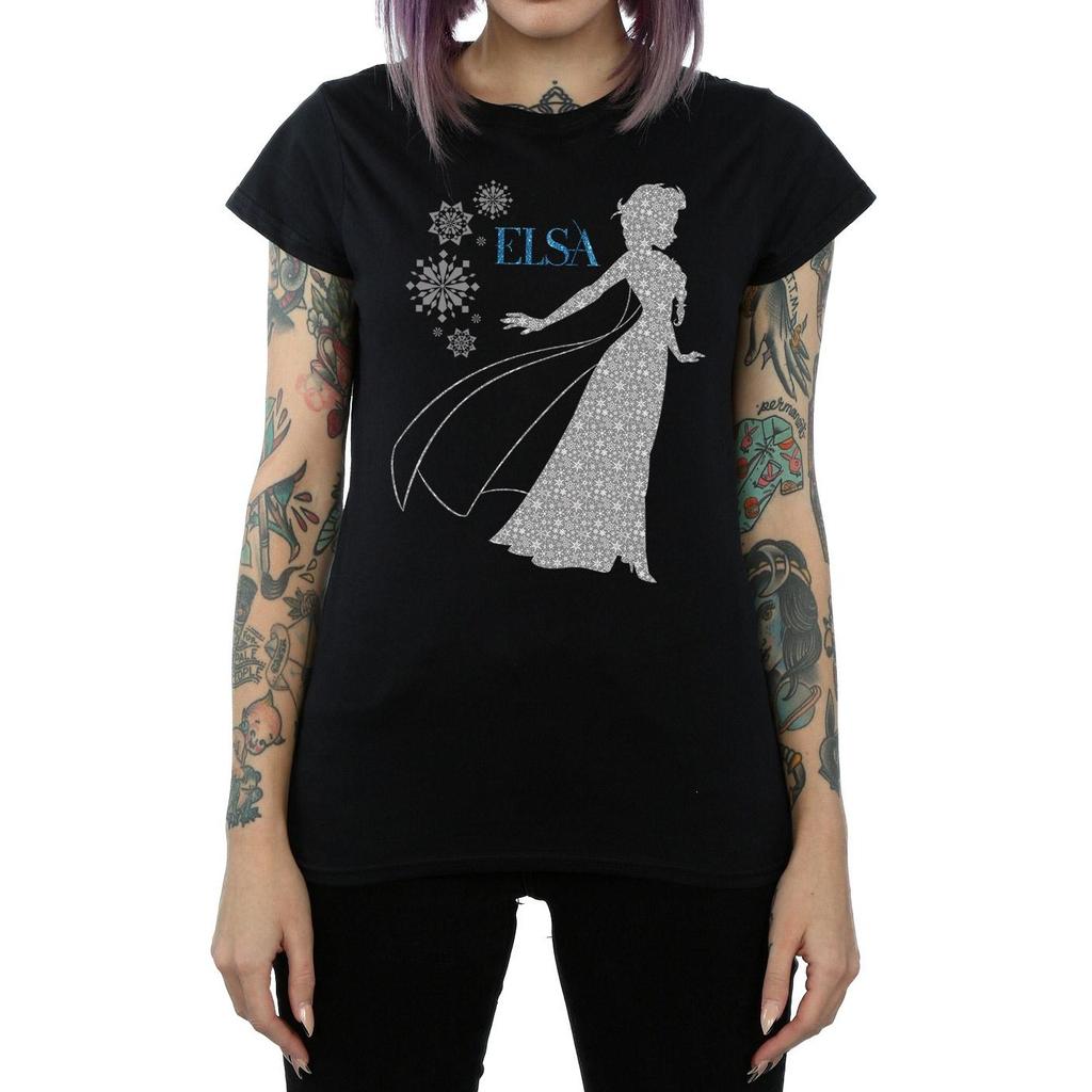 Disney Womens/Ladies Frozen Elsa Christmas Silhouette Cotton T-Shirt