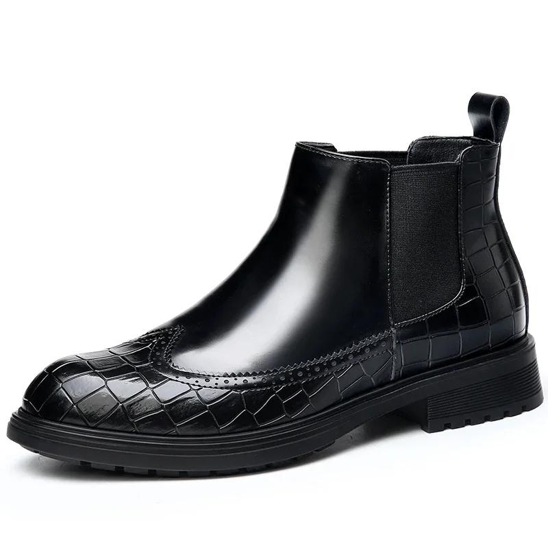 

High Quality Men s Casual Chelsea Boots Luxury Brand Comfy Business Men Ankle Boots New Designer Soft Leather Mens Dress Shoes 44 чёрный