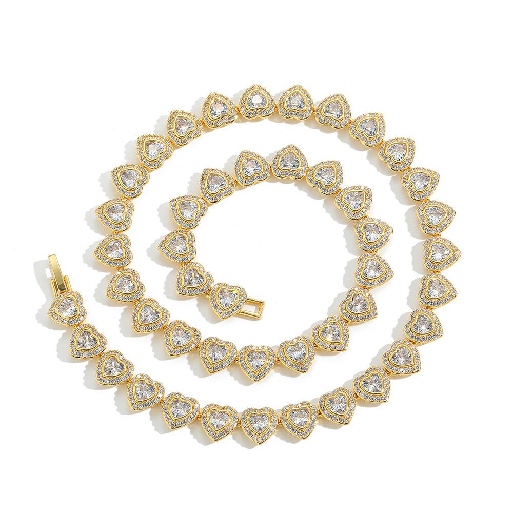 18K Gold Plated Brass Zircon Non-tarnish Chains Delicate Hypoallergenic Romantic Heart Shape Gift Girlfriend 8inches20.32cm