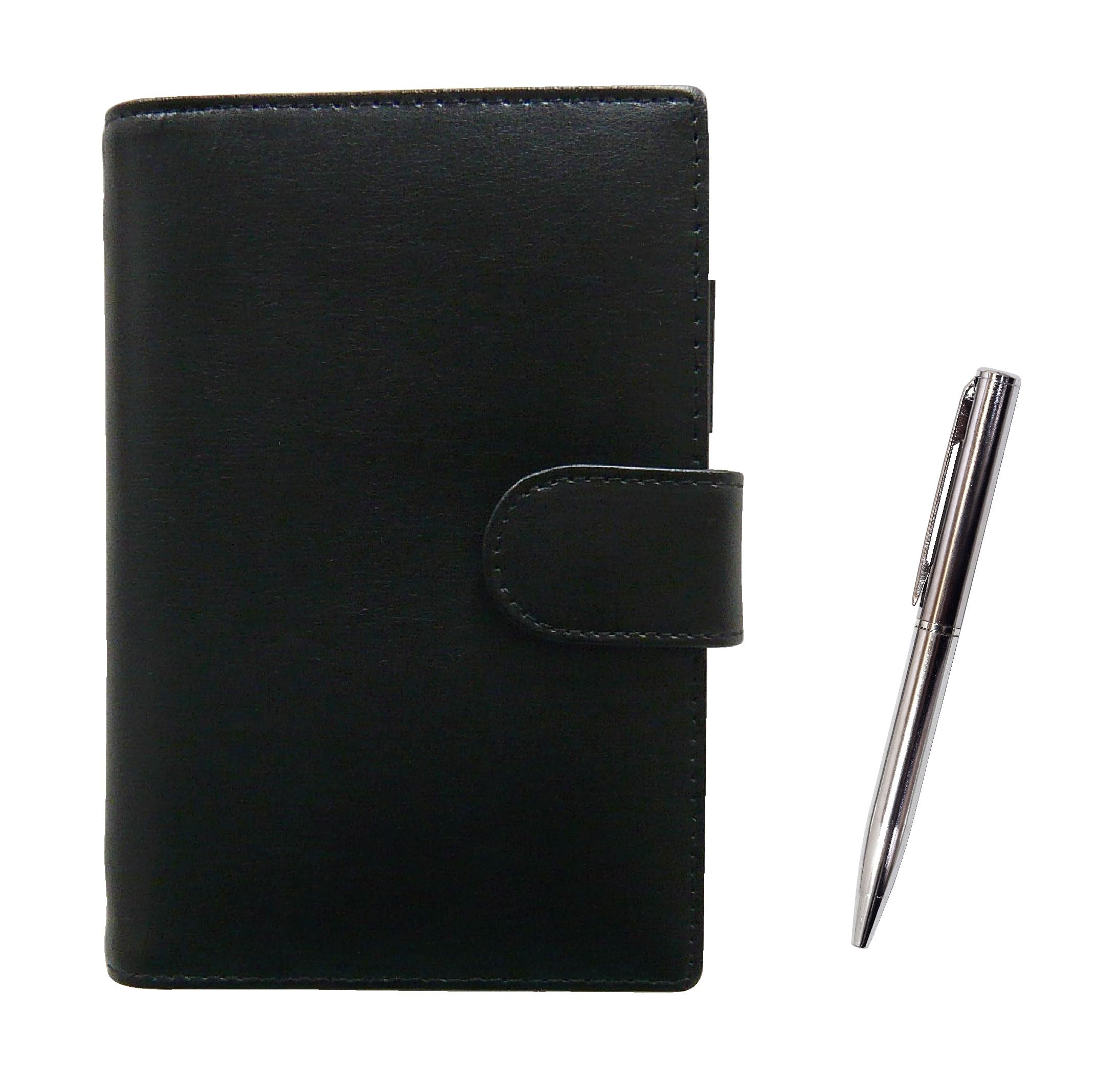 

B7 cowhide mini system with a short metal retractable ballpoint pen set Eco-friendly notebook, black, (T23-LS002B-9A094)