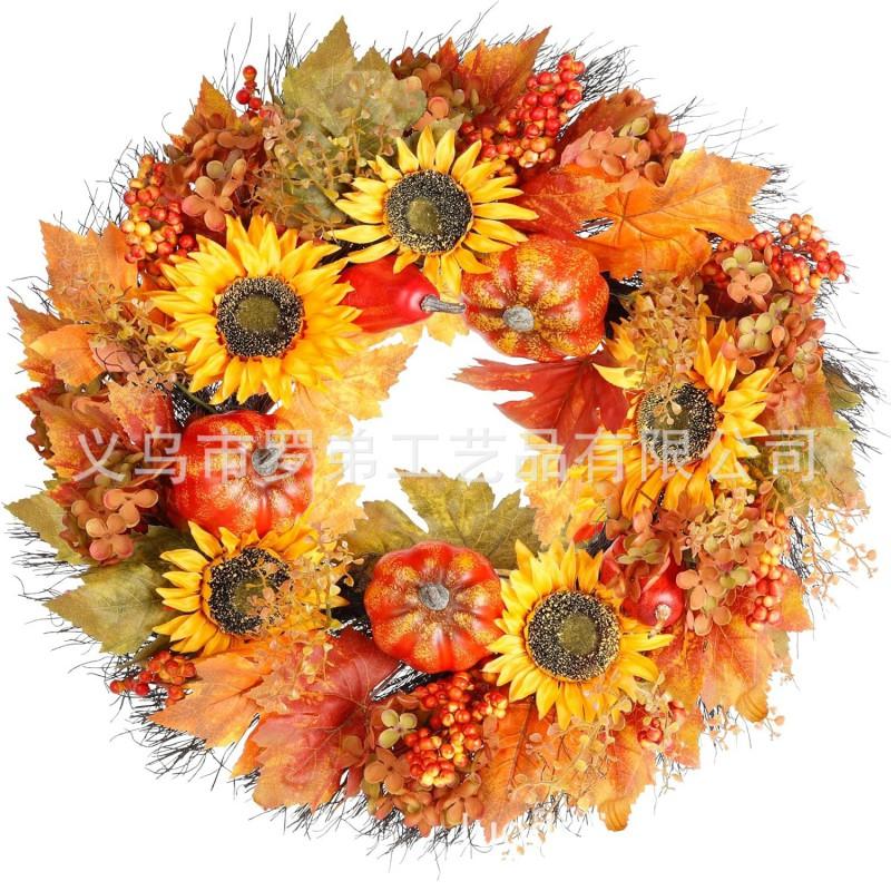 Harvest Wreath With Pumpkins Berries Vine Circle Halloween Thanksgiving Door Decor
