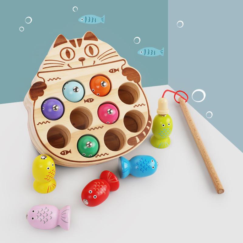 Wooden Childrens Magnetic Fish Catching Toy For Early Education And Focus Development