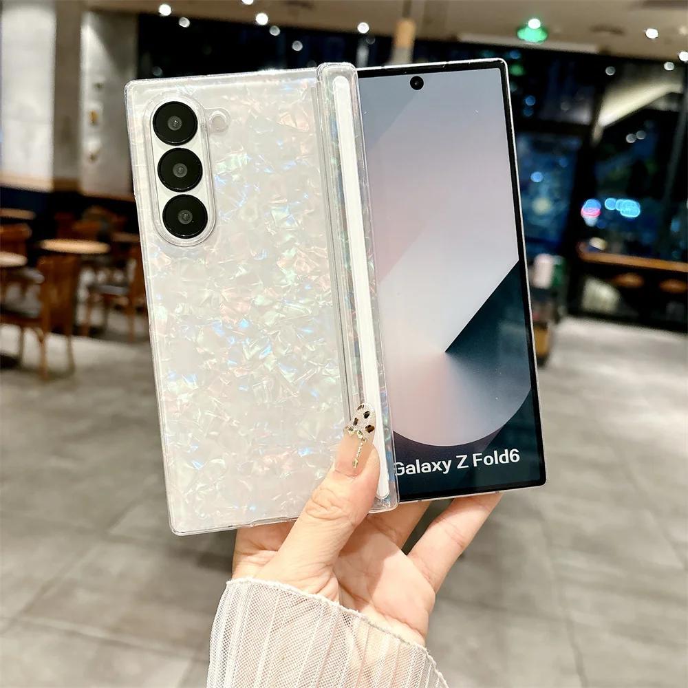 

Роскошный чехол для телефона с мраморным узором и блестками для Samsung Galaxy Z Fold 7 6 5 4 5G, защитная задняя крышка с эффектом Aurora Bling Galaxy Z Fold4