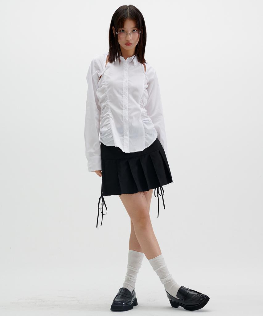 Leoninghai Cut-Off Pleated Mini Skirt [Black]
