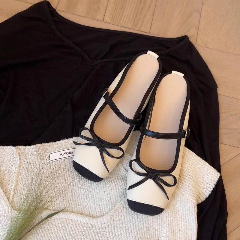 Bow bag head half slippers women's spring and summer new one-word belt inner height-increasing ballet shoes