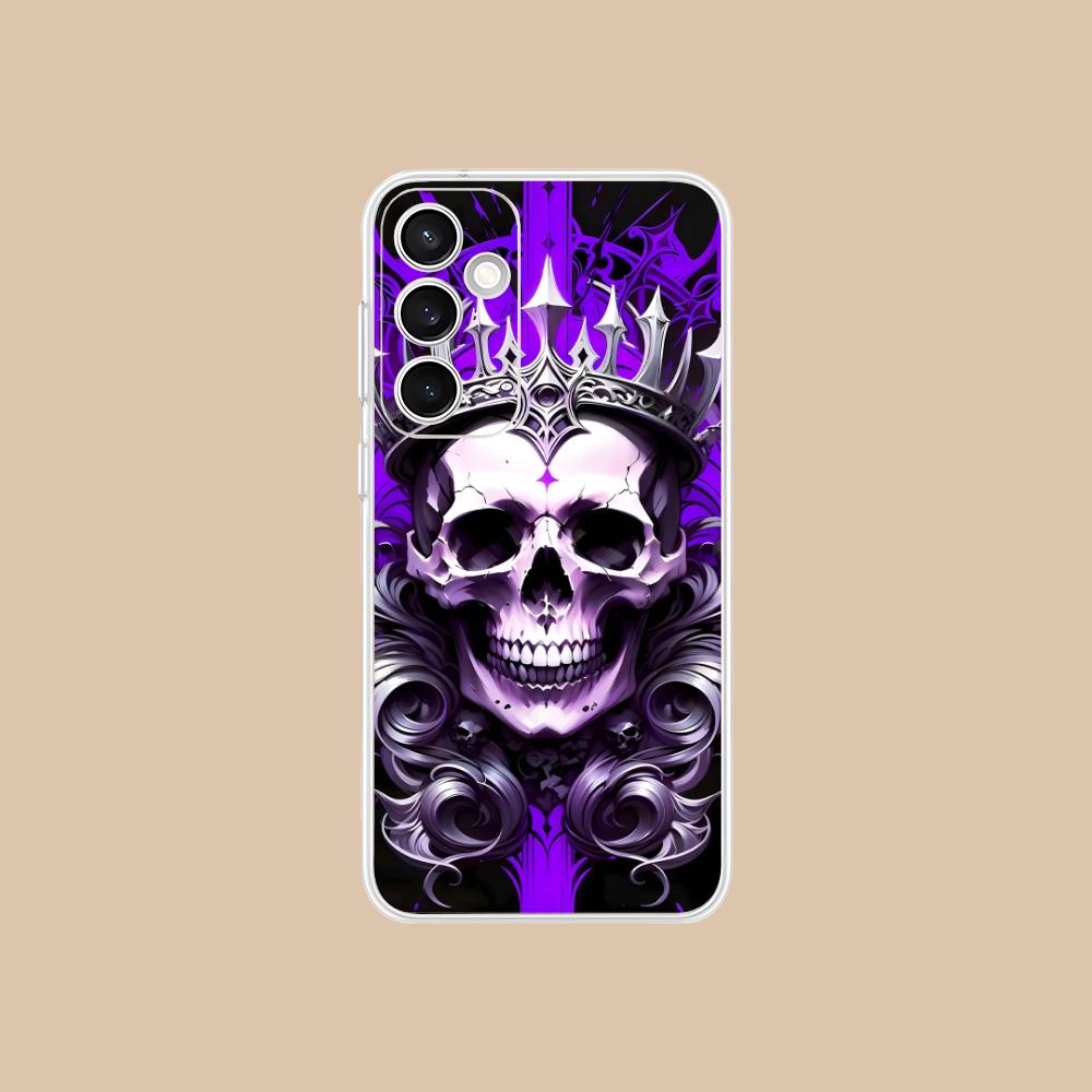 Silver Skull Clear Mobile Phone Case for Samsung Galaxy S25 S24 S23 S22 S21Plus FE Ultra Colorful Cover