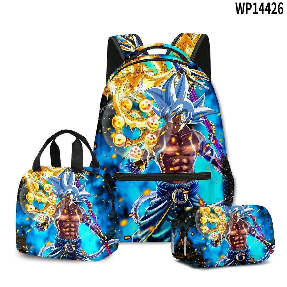 3D Animation Wukong Dragon Ball Super Student School Bag Backpack Lunch Bag Pencil Bag Three-Piece Set lunch bag