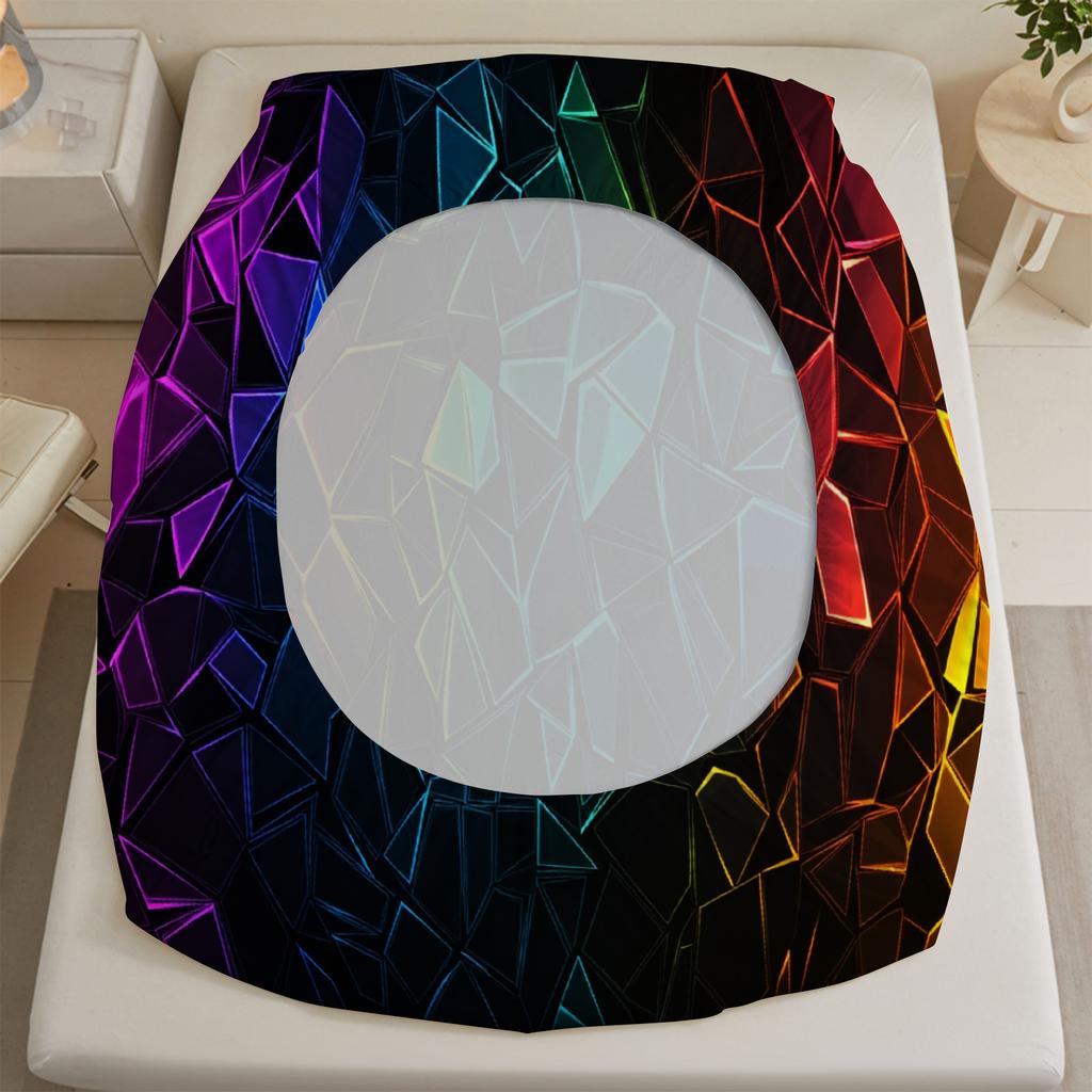 3pcs Geometric Crystal Flat Sheet 3D Printed Rainbow Pattern Fitted Shee Sets With Pillowcases No Filling Cool Visual For Teen