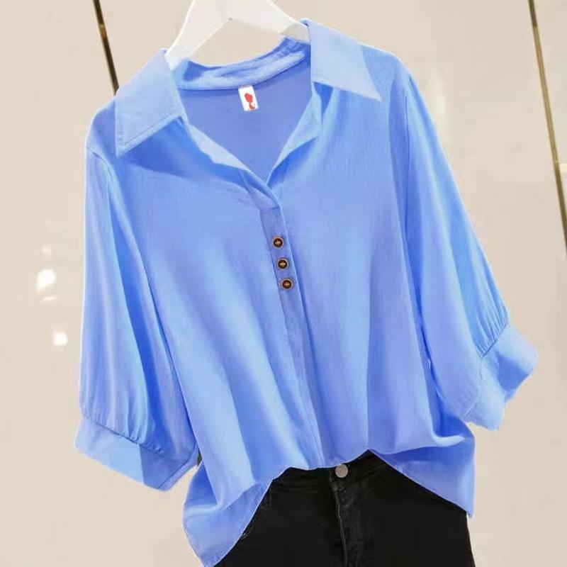Fat mm extra large size solid color V-neck loose shirt women's 1116 new trendy green shirt women's belly covering foreign style thin