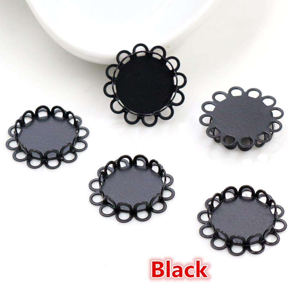 

20pcs 12mm Inner Size 4 Colors Plated Brass Material Simple Style Cabochon Base Cameo Setting Charms Pendant Tray чорний