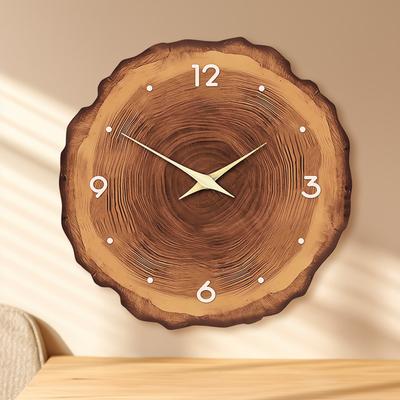 Large Decorative Tree Rings Wall Clock with Farmhouses Wood Grains Design Quiet for Living Room Office Battery Operated