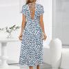 Bohemian Summer Dress V Neck Printed Short Sleeve Beach Holiday Women One Piece