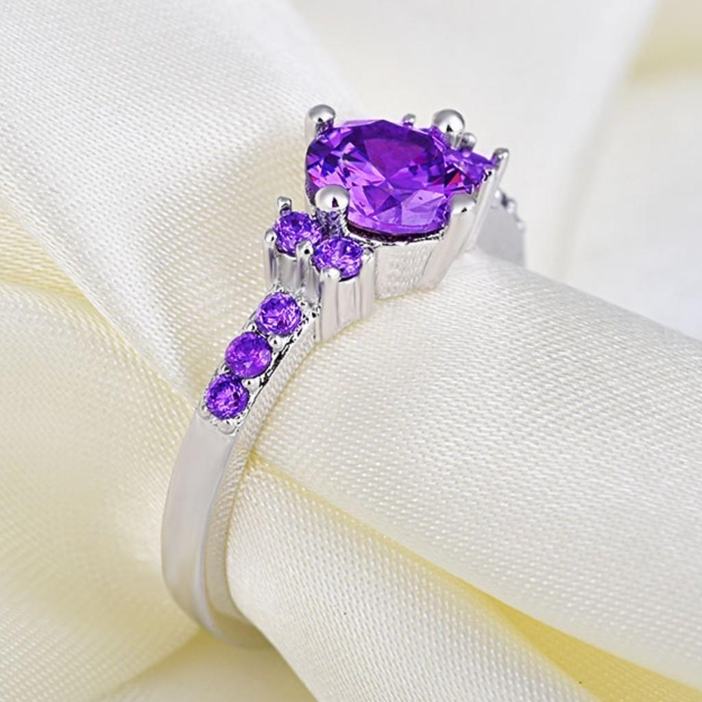 Chic Purple Stone Wedding Band Unisex Plated Copper Modern Jewelry