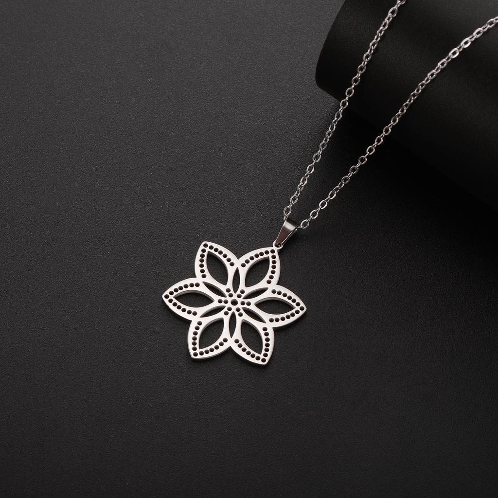 Lucktune Flower of Life Pendant Necklace Stainless Steel Openwork Flower Chain Necklace For Women Vintage Gold Color Jewelry