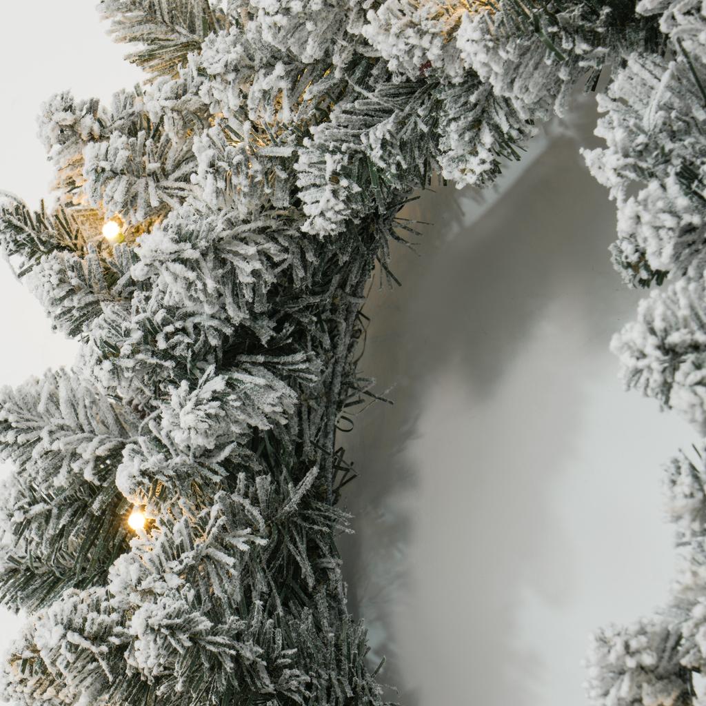 60" Snowy Pine Cone and Berry Christmas Wreath, with LED Lights