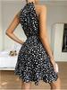 Halter Neck Round Dot Dress Lace Up Ruffle Edge Dress Sleeveless Chiffon Dresses Causal Women Dress