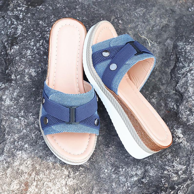Fashion Women Slippers 2025 Summer New Fashion Elegant Cloth Shoes for Women Wedge Peep Toe Platform Slippers Ladies Zapatos De Mujer