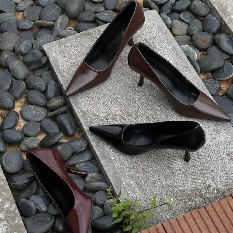 Brand Designer Vintage Women Mary Jane Shoes Fashion Shallow Pointed Toe Shoe Concise High Heels Shoes Classic Zapatos De Mujer