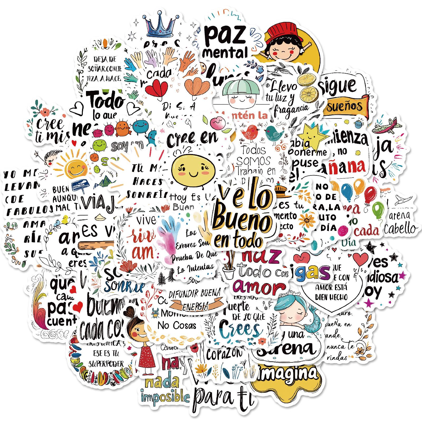 50New Inspirational Spanish Style Personalized Graffiti Stickers Suitable for Suitcases, Skateboards, Refrigerators, Laptops, et