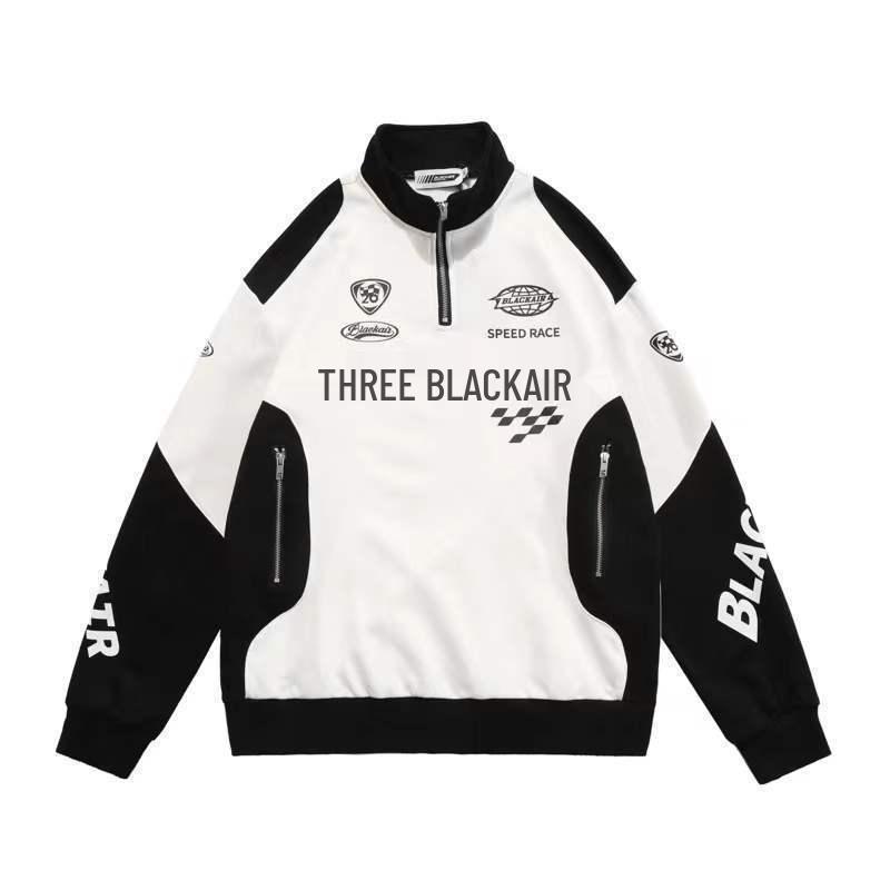 

Унисекс Ретро Цветной Блок Гоночный Свитшот - Весна/Осень Модная Мотоциклетная Куртка на Полумолнии. Double Extra Large белый