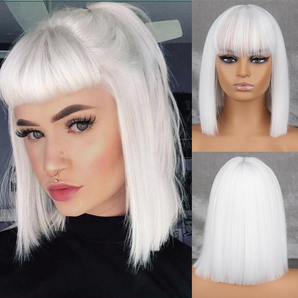 MERISIHAIR Yeşil Kısa Düz Sentetik Elyaf Bob Peruk Patlamalı Peruk Kadın Cosplay Parti Günlük Giyim Kısa Bob Peruk