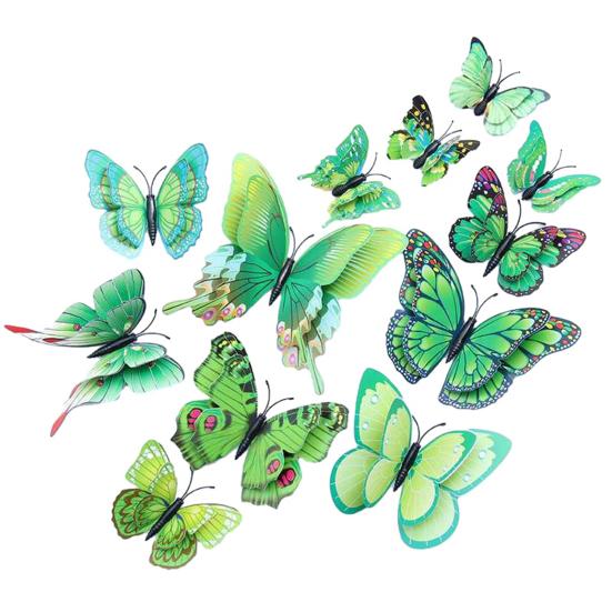Yousheng 12Pcs Butterfly Wall Sticker, Double Layer 3D Wall Decals, Waterproof PVC Butterfly Wall Decorations, Removable Art Stickers for Home Bedroom A