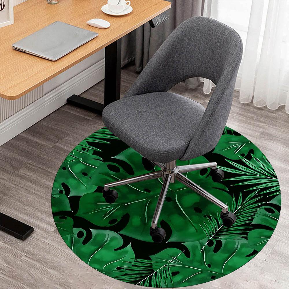 1pc Tropical Leaves Round Chair Mat Area Rug - Non-Slip, Floor Mat for Office, Bedroom, and Indoor Decor C1125174