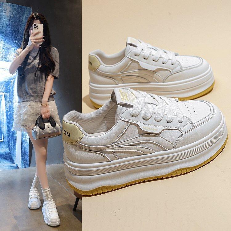 Leather platform white shoes women's spring and summer 2025 new heightening board shoes casual sports versatile single shoes