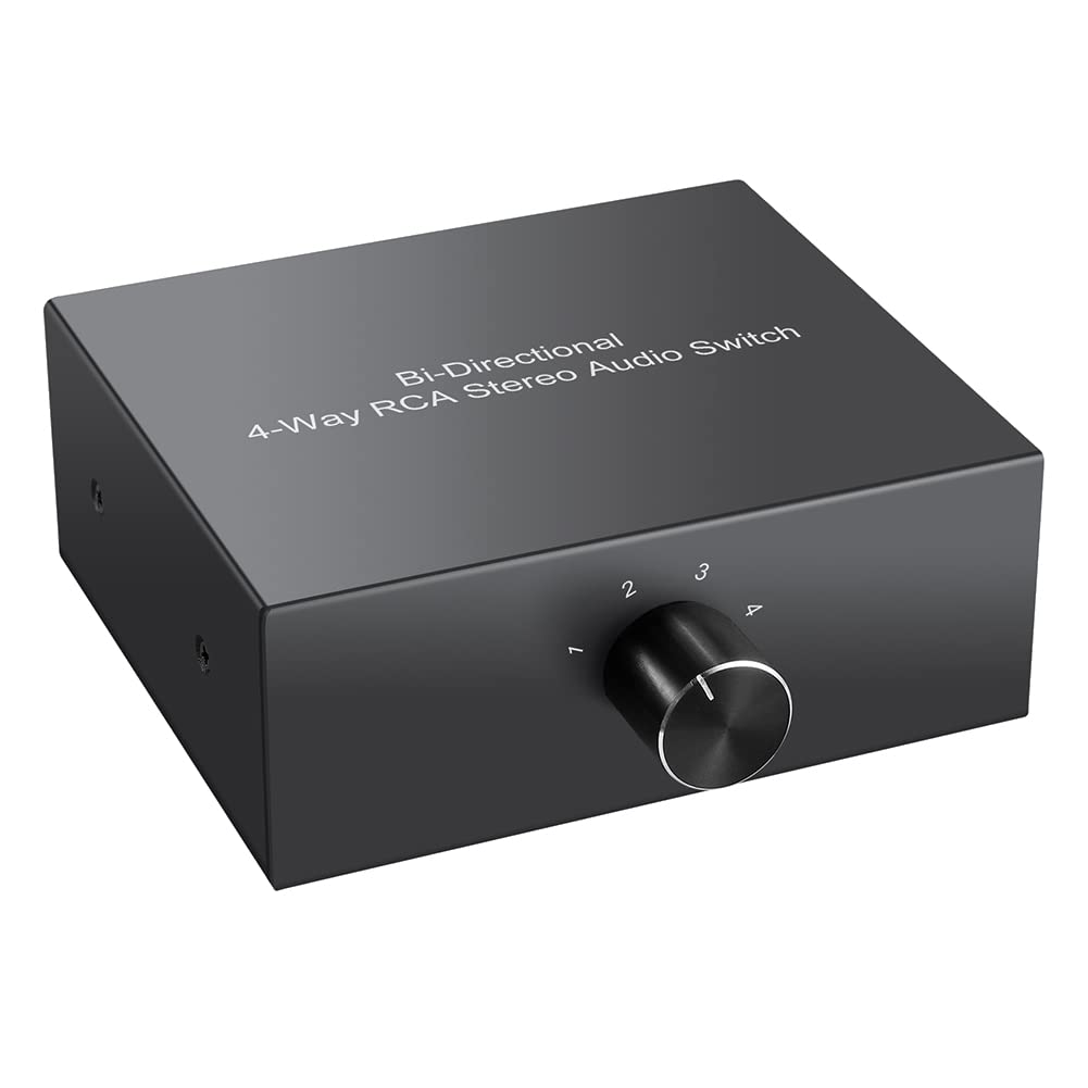 

Vrttlkkfe Bidirectional RCA Stereo Audio 1 Out or 4 Out Jack Sound RCA Audio Switcher Selector 4-Way, Switch, In/4 In/1 L/R Channel, чорний