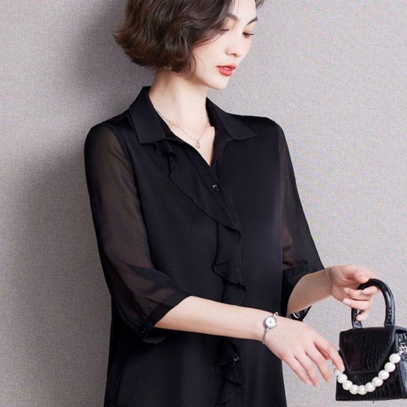 Satin Shirt for Women 2025 New Fashion Quarter Sleeve Shirt Chiffon Shirt Top