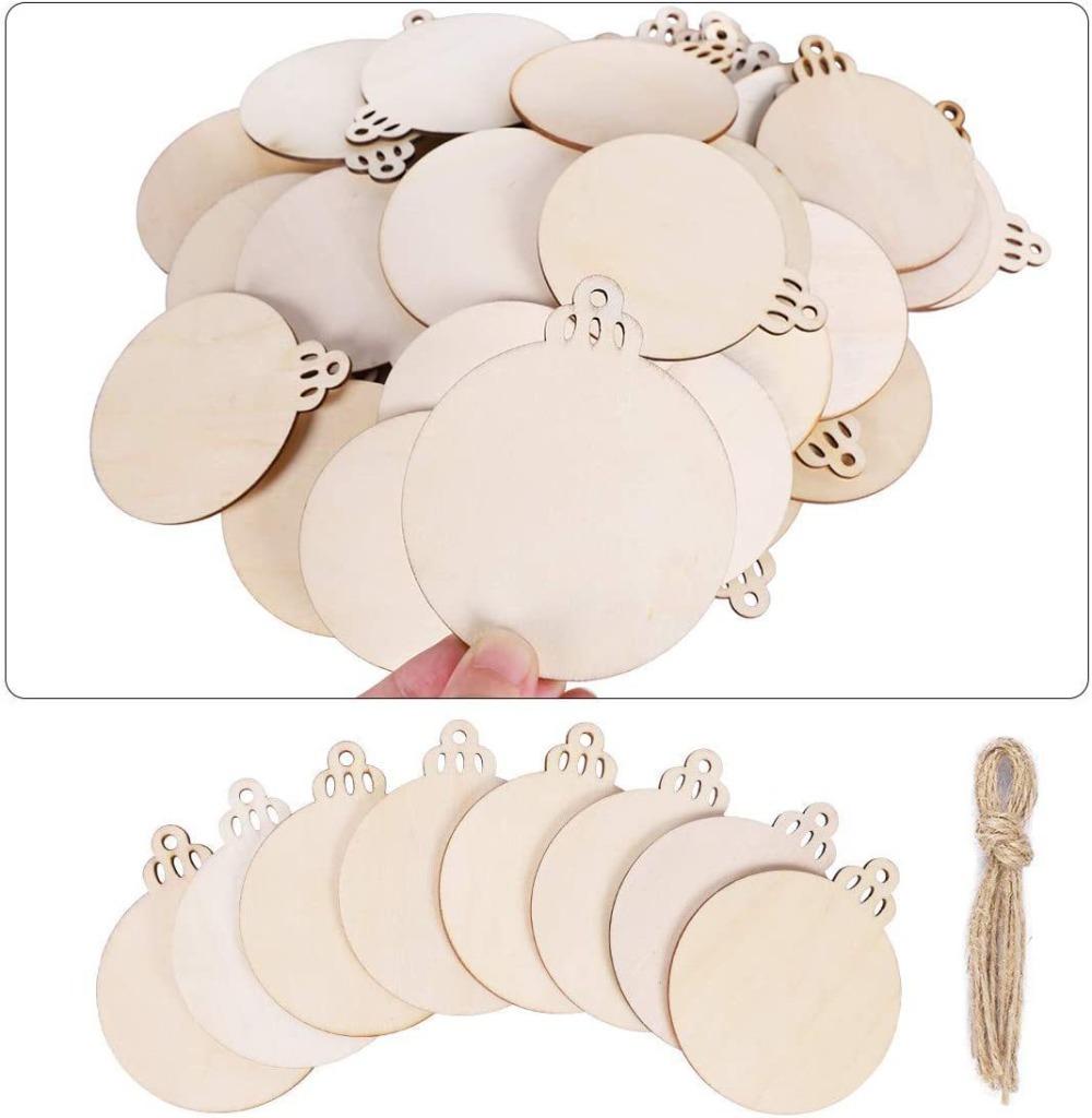 10Pcs Merry Christmas Wooden Round Baubles Tags Christmas Balls Decorati Creativity DIY Craft Ornaments Christmas New Year Decor
