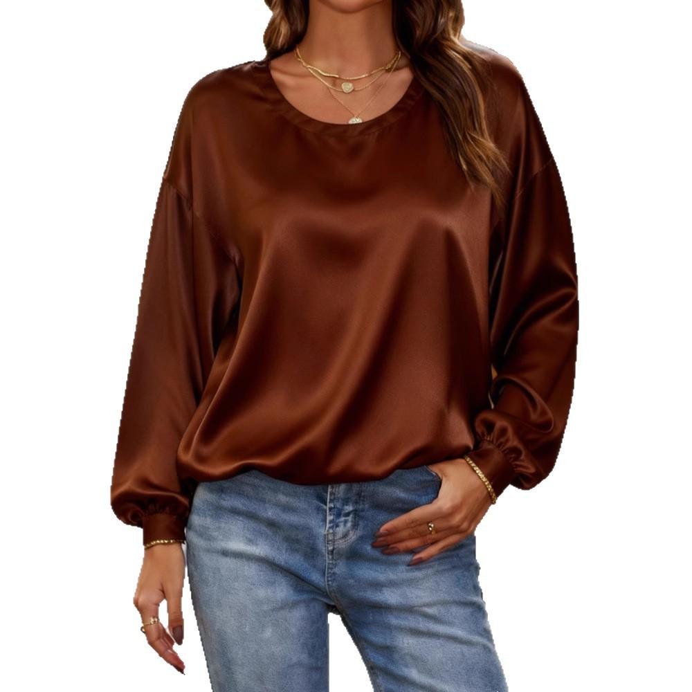 2025 New Women's Casual Round Neck Long Sleeve Pullover Loose Solid Color Multicolor Women's T-Shirt