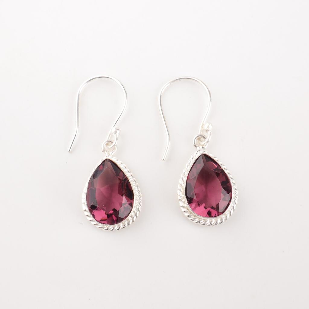 Natural Rhodolite Gemstone 925 Sterling Silver Jewelry Handmade Earrings 1.40" EE-9-37