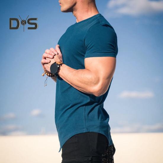 Men Shirt Top Round Neck Short Sleeve Solid Color Design Soft Breathable Regular Fit Casual Sports Fitness Shirt Daily Wear