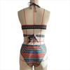 Boho Striped Crochet Bikini Set with Paisley Print Beach Cover Up