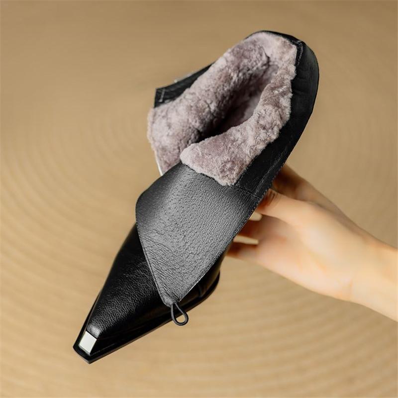 Fashion New Winter Split Leather Women Boot Shoes for Women Pointed Toe Fashion Ankle Boot Handmade Zapatos Mujer High Heels Wool Boots