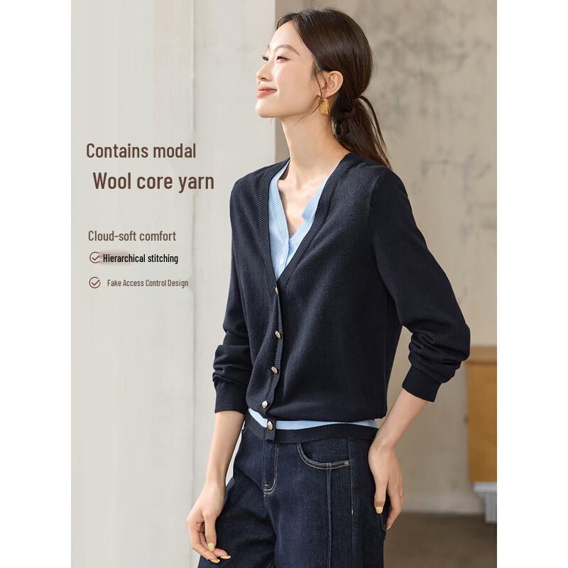 Mohan Yimei Women s Faux Two-Piece V-Neck Knit Sweater M