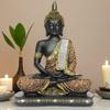 New 25 Centimetre Meditating Sitting Buddha Statue Showpiece Idol Home Decor Items for Living Room and Gifts (1, Orange Black)