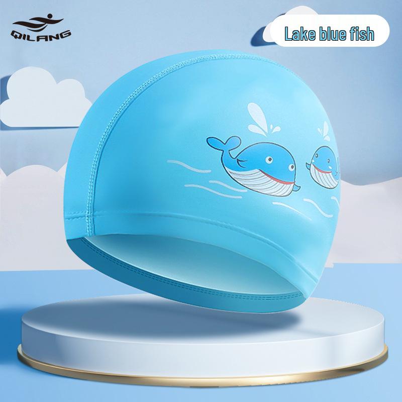 Kids' Cartoon Swim Cap with Waterproof Ear Protection & High Elasticity - Comfortable PU Cap for Boys & Girls, Customizable Logo Available.