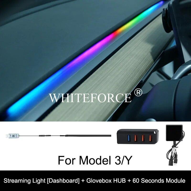 For Tesla Model 3/Y 2017-2023 Streaming Ambient Light Dashboard Flow Light Remote/APP Control USB Ambient Strip Lamp Decoration