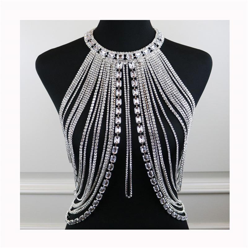 European And American Fashion New Models, Personalized Long Fringed Rhinestone Chest Chain, Nightclub Style Shiny Sexy Top Body Chain